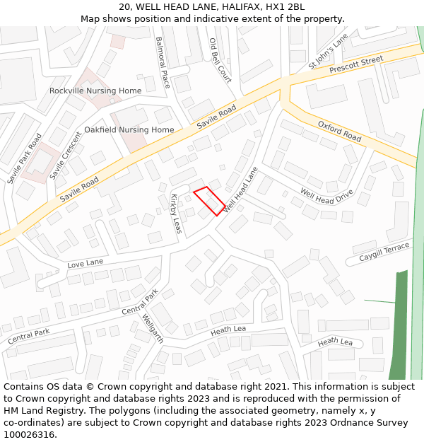 20, WELL HEAD LANE, HALIFAX, HX1 2BL: Location map and indicative extent of plot