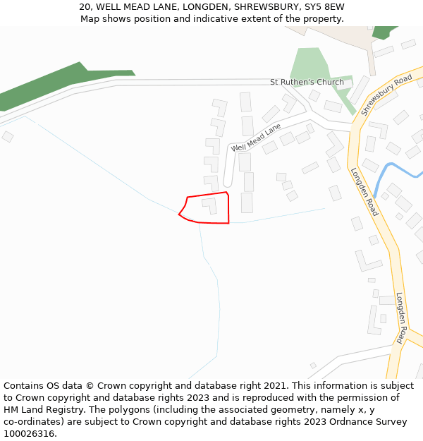 20, WELL MEAD LANE, LONGDEN, SHREWSBURY, SY5 8EW: Location map and indicative extent of plot