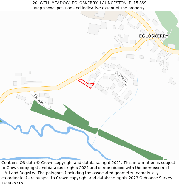 20, WELL MEADOW, EGLOSKERRY, LAUNCESTON, PL15 8SS: Location map and indicative extent of plot