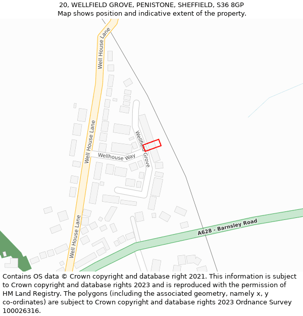 20, WELLFIELD GROVE, PENISTONE, SHEFFIELD, S36 8GP: Location map and indicative extent of plot