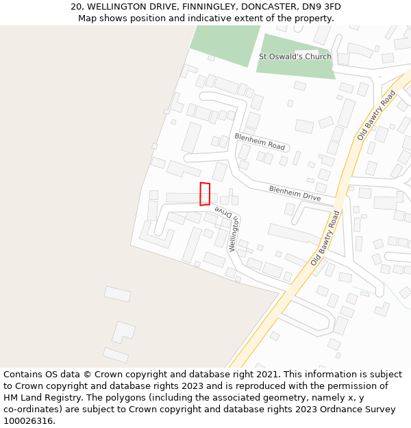 20, WELLINGTON DRIVE, FINNINGLEY, DONCASTER, DN9 3FD: Location map and indicative extent of plot