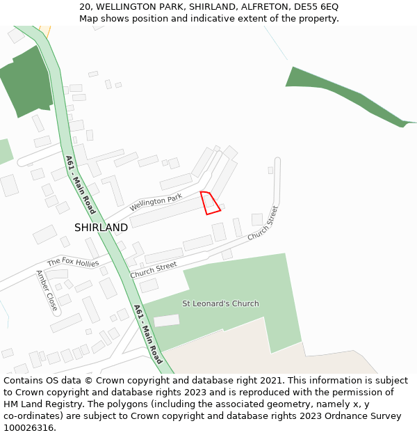 20, WELLINGTON PARK, SHIRLAND, ALFRETON, DE55 6EQ: Location map and indicative extent of plot