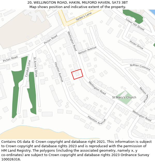20, WELLINGTON ROAD, HAKIN, MILFORD HAVEN, SA73 3BT: Location map and indicative extent of plot