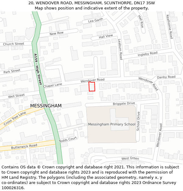 20, WENDOVER ROAD, MESSINGHAM, SCUNTHORPE, DN17 3SW: Location map and indicative extent of plot