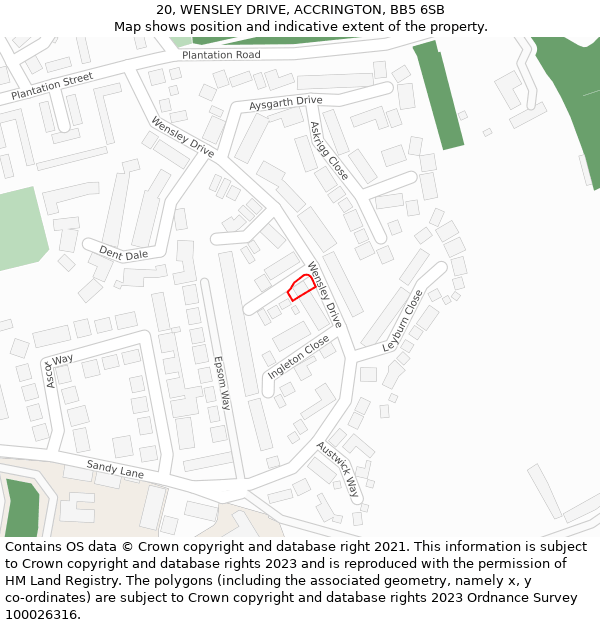 20, WENSLEY DRIVE, ACCRINGTON, BB5 6SB: Location map and indicative extent of plot