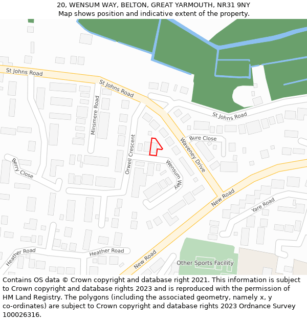 20, WENSUM WAY, BELTON, GREAT YARMOUTH, NR31 9NY: Location map and indicative extent of plot