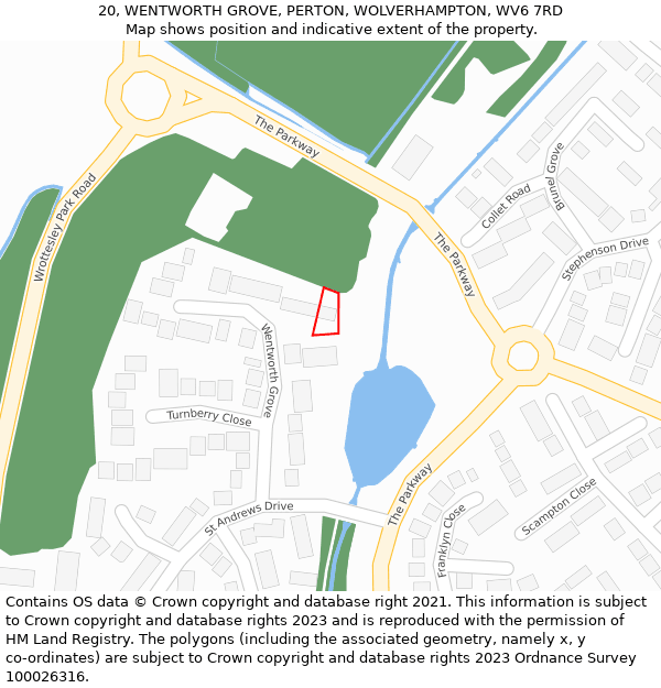 20, WENTWORTH GROVE, PERTON, WOLVERHAMPTON, WV6 7RD: Location map and indicative extent of plot