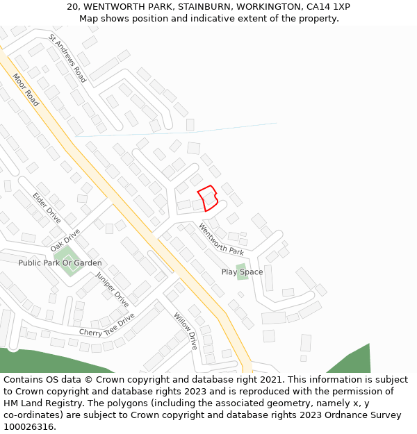 20, WENTWORTH PARK, STAINBURN, WORKINGTON, CA14 1XP: Location map and indicative extent of plot