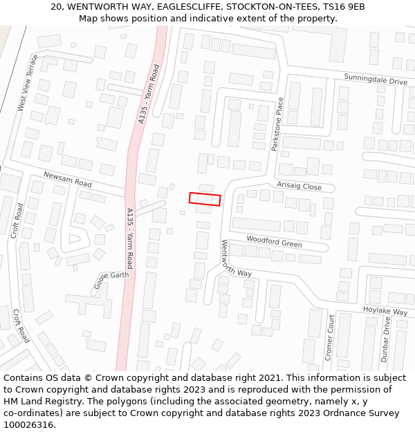 20, WENTWORTH WAY, EAGLESCLIFFE, STOCKTON-ON-TEES, TS16 9EB: Location map and indicative extent of plot