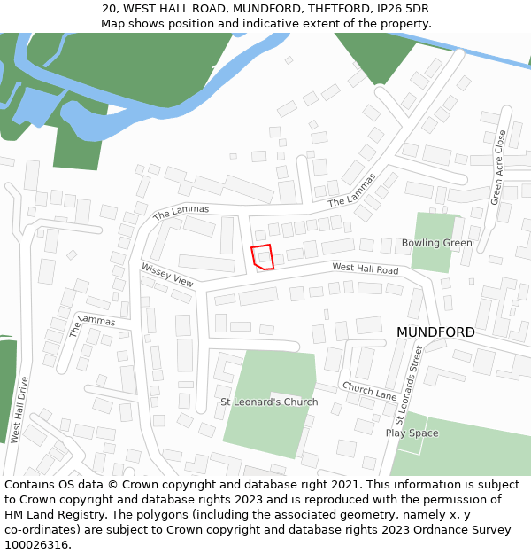 20, WEST HALL ROAD, MUNDFORD, THETFORD, IP26 5DR: Location map and indicative extent of plot