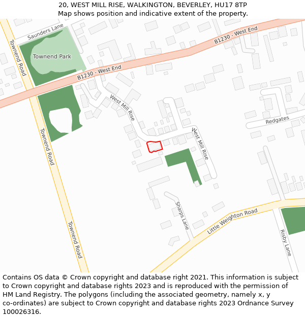 20, WEST MILL RISE, WALKINGTON, BEVERLEY, HU17 8TP: Location map and indicative extent of plot