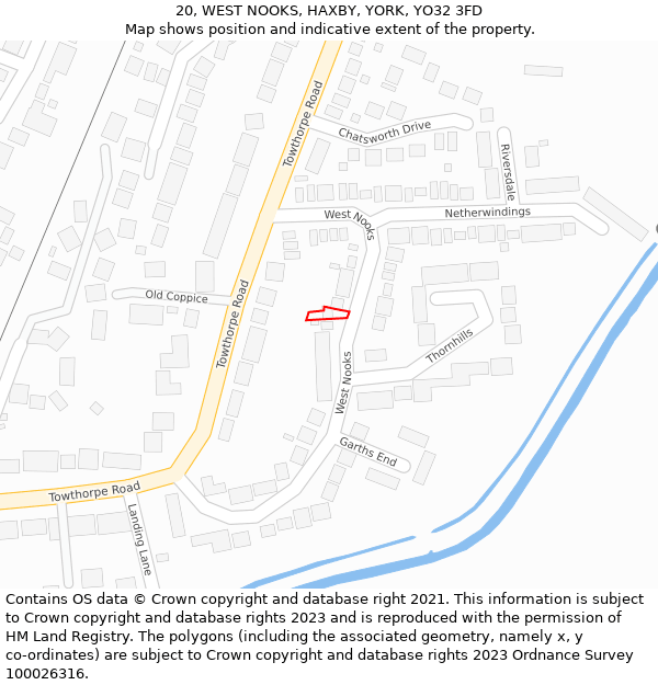 20, WEST NOOKS, HAXBY, YORK, YO32 3FD: Location map and indicative extent of plot