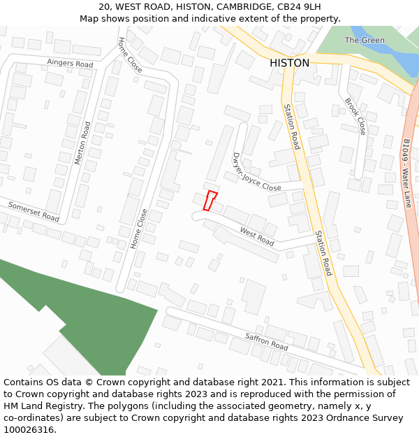 20, WEST ROAD, HISTON, CAMBRIDGE, CB24 9LH: Location map and indicative extent of plot