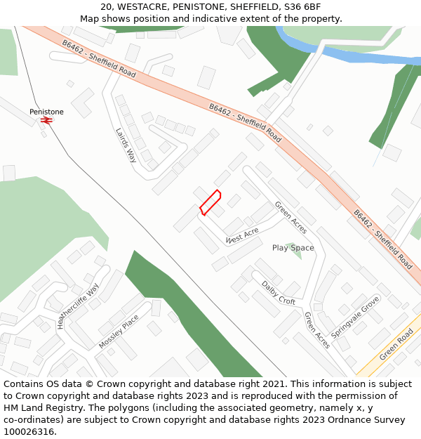 20, WESTACRE, PENISTONE, SHEFFIELD, S36 6BF: Location map and indicative extent of plot