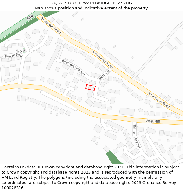 20, WESTCOTT, WADEBRIDGE, PL27 7HG: Location map and indicative extent of plot