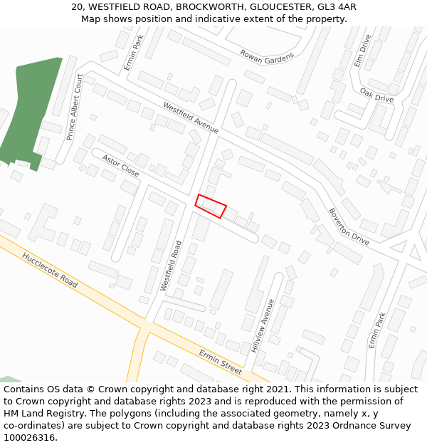 20, WESTFIELD ROAD, BROCKWORTH, GLOUCESTER, GL3 4AR: Location map and indicative extent of plot