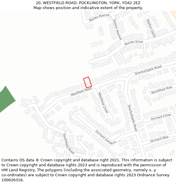 20, WESTFIELD ROAD, POCKLINGTON, YORK, YO42 2EZ: Location map and indicative extent of plot