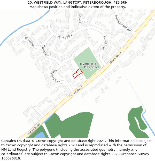 20, WESTFIELD WAY, LANGTOFT, PETERBOROUGH, PE6 9RH: Location map and indicative extent of plot