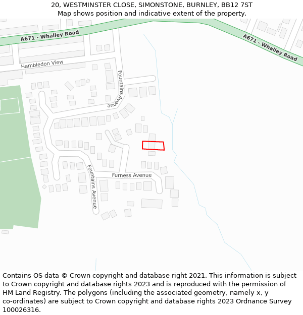 20, WESTMINSTER CLOSE, SIMONSTONE, BURNLEY, BB12 7ST: Location map and indicative extent of plot