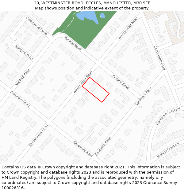 20, WESTMINSTER ROAD, ECCLES, MANCHESTER, M30 9EB: Location map and indicative extent of plot