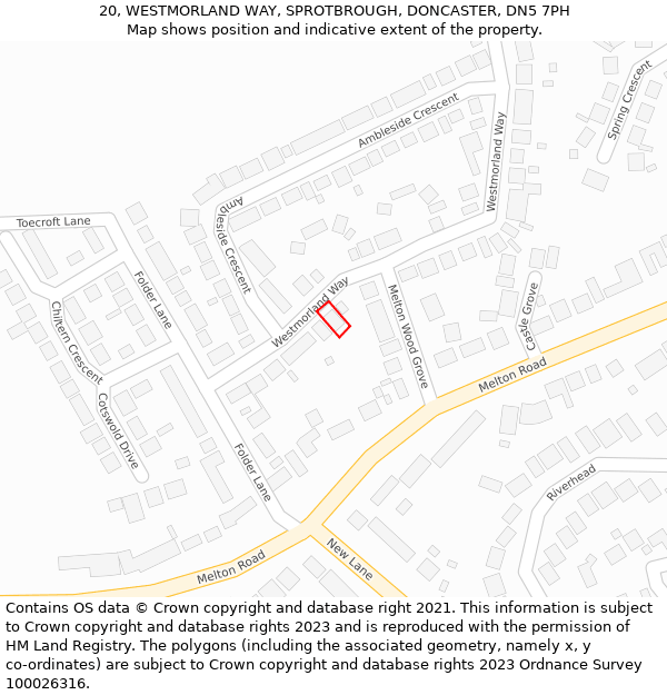 20, WESTMORLAND WAY, SPROTBROUGH, DONCASTER, DN5 7PH: Location map and indicative extent of plot