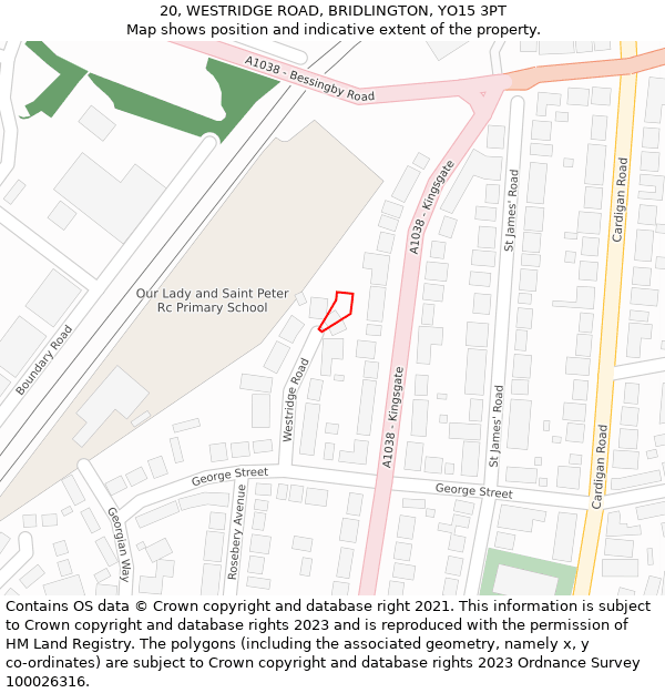 20, WESTRIDGE ROAD, BRIDLINGTON, YO15 3PT: Location map and indicative extent of plot