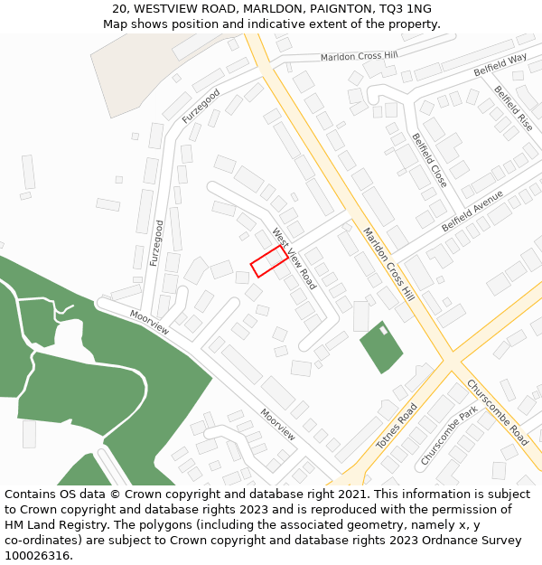 20, WESTVIEW ROAD, MARLDON, PAIGNTON, TQ3 1NG: Location map and indicative extent of plot