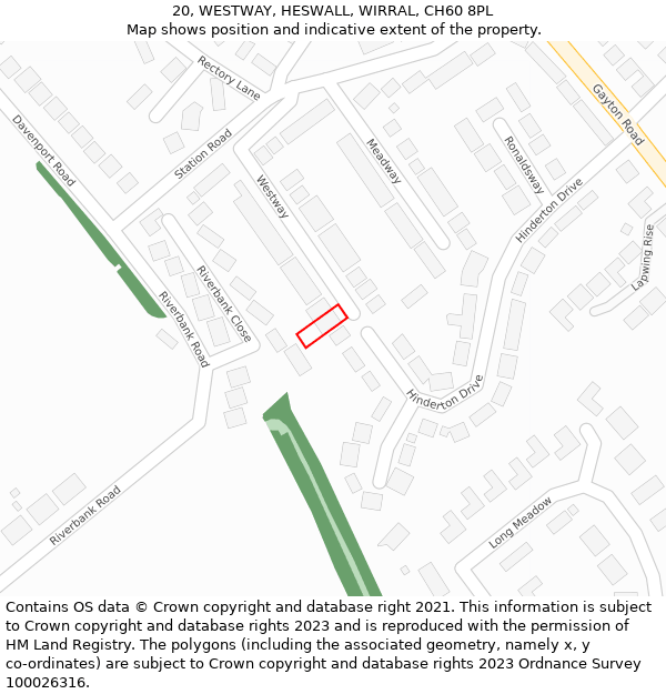 20, WESTWAY, HESWALL, WIRRAL, CH60 8PL: Location map and indicative extent of plot