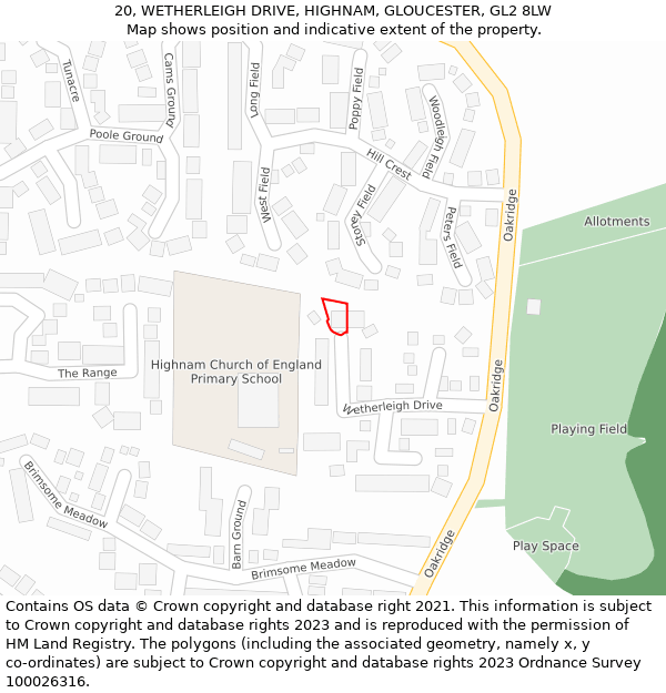 20, WETHERLEIGH DRIVE, HIGHNAM, GLOUCESTER, GL2 8LW: Location map and indicative extent of plot