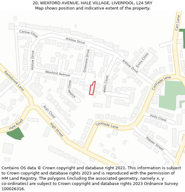 20, WEXFORD AVENUE, HALE VILLAGE, LIVERPOOL, L24 5RY: Location map and indicative extent of plot