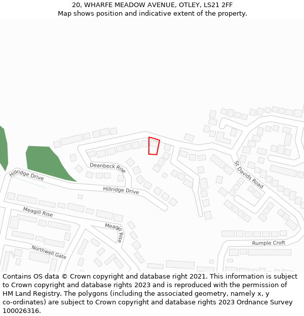 20, WHARFE MEADOW AVENUE, OTLEY, LS21 2FF: Location map and indicative extent of plot