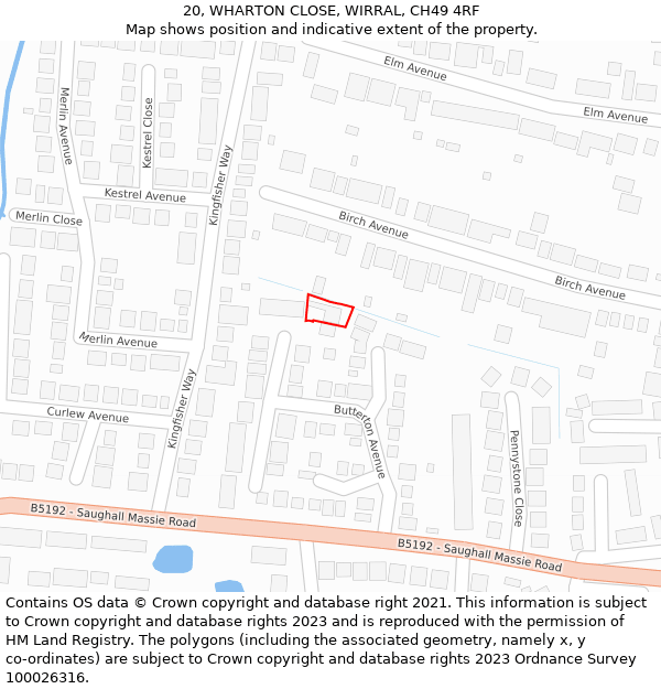 20, WHARTON CLOSE, WIRRAL, CH49 4RF: Location map and indicative extent of plot