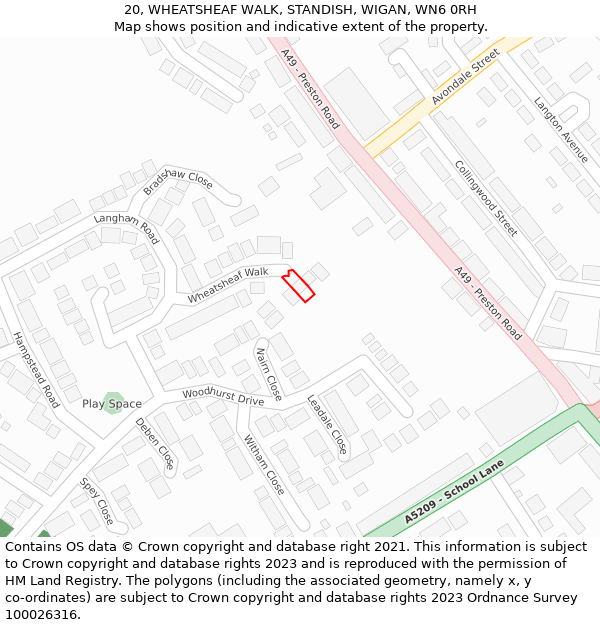 20, WHEATSHEAF WALK, STANDISH, WIGAN, WN6 0RH: Location map and indicative extent of plot