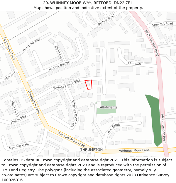 20, WHINNEY MOOR WAY, RETFORD, DN22 7BL: Location map and indicative extent of plot