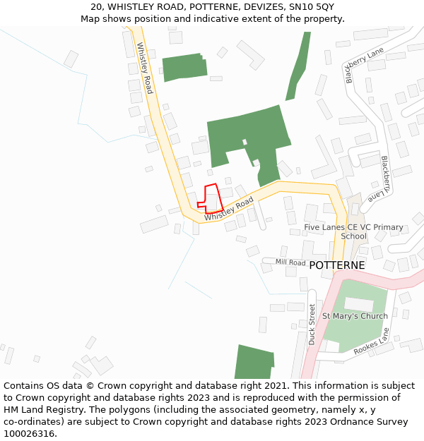 20, WHISTLEY ROAD, POTTERNE, DEVIZES, SN10 5QY: Location map and indicative extent of plot