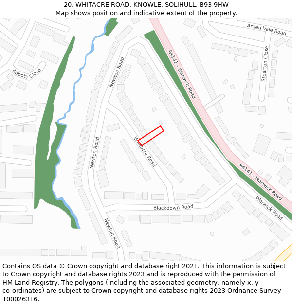 20, WHITACRE ROAD, KNOWLE, SOLIHULL, B93 9HW: Location map and indicative extent of plot