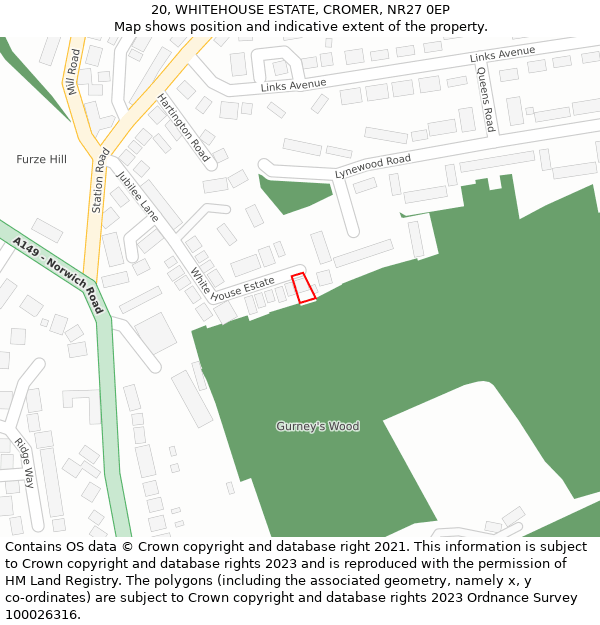 20, WHITEHOUSE ESTATE, CROMER, NR27 0EP: Location map and indicative extent of plot