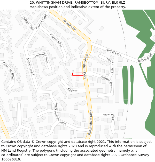 20, WHITTINGHAM DRIVE, RAMSBOTTOM, BURY, BL0 9LZ: Location map and indicative extent of plot
