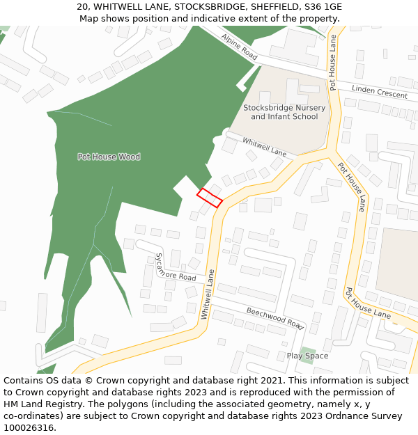 20, WHITWELL LANE, STOCKSBRIDGE, SHEFFIELD, S36 1GE: Location map and indicative extent of plot