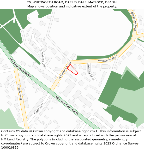 20, WHITWORTH ROAD, DARLEY DALE, MATLOCK, DE4 2HJ: Location map and indicative extent of plot