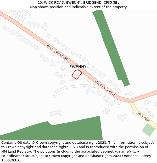 20, WICK ROAD, EWENNY, BRIDGEND, CF35 5BL: Location map and indicative extent of plot