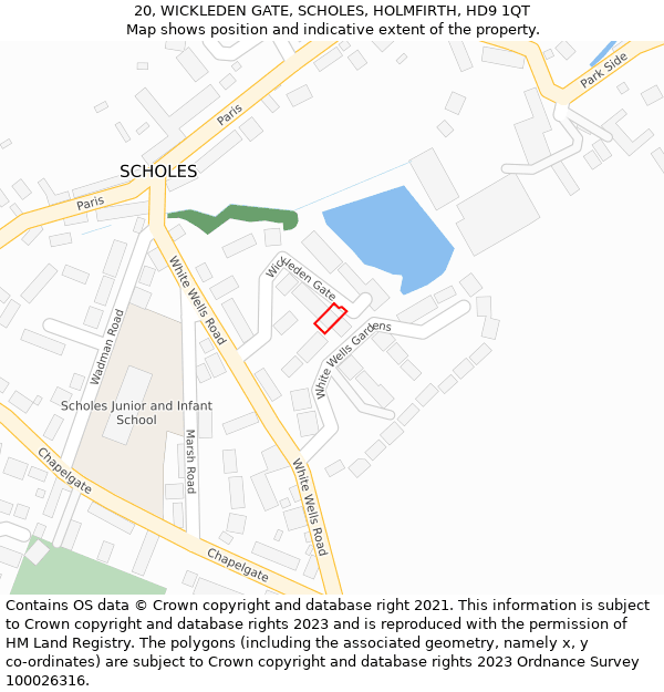 20, WICKLEDEN GATE, SCHOLES, HOLMFIRTH, HD9 1QT: Location map and indicative extent of plot