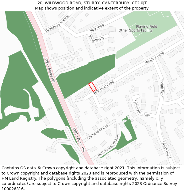 20, WILDWOOD ROAD, STURRY, CANTERBURY, CT2 0JT: Location map and indicative extent of plot