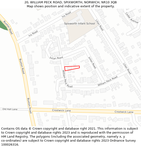 20, WILLIAM PECK ROAD, SPIXWORTH, NORWICH, NR10 3QB: Location map and indicative extent of plot