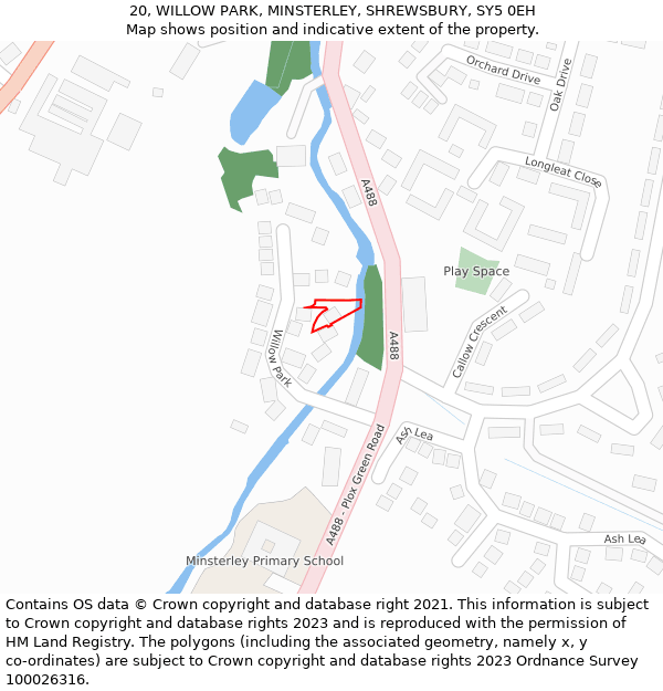 20, WILLOW PARK, MINSTERLEY, SHREWSBURY, SY5 0EH: Location map and indicative extent of plot