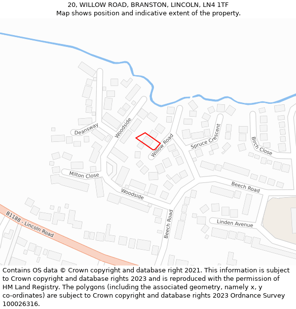 20, WILLOW ROAD, BRANSTON, LINCOLN, LN4 1TF: Location map and indicative extent of plot