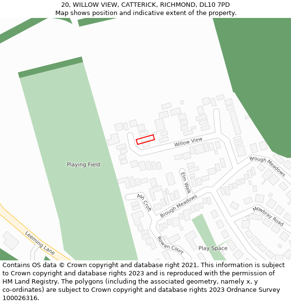 20, WILLOW VIEW, CATTERICK, RICHMOND, DL10 7PD: Location map and indicative extent of plot