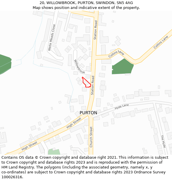 20, WILLOWBROOK, PURTON, SWINDON, SN5 4AG: Location map and indicative extent of plot