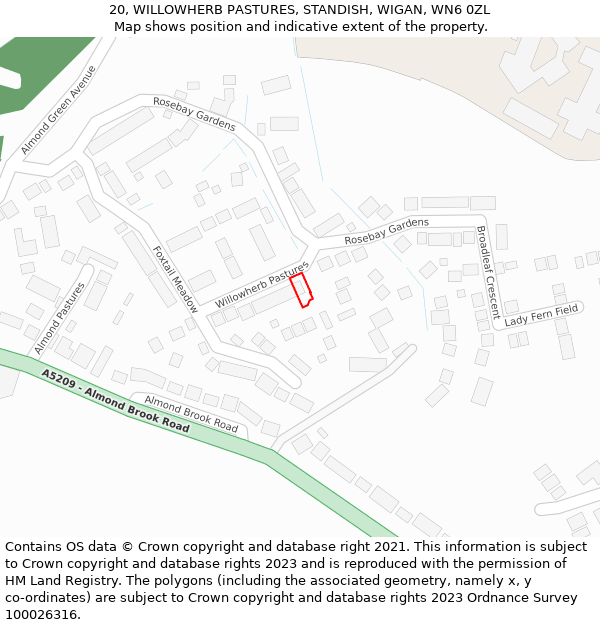 20, WILLOWHERB PASTURES, STANDISH, WIGAN, WN6 0ZL: Location map and indicative extent of plot