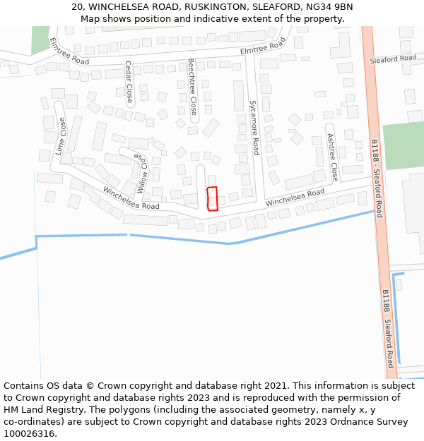 20, WINCHELSEA ROAD, RUSKINGTON, SLEAFORD, NG34 9BN: Location map and indicative extent of plot